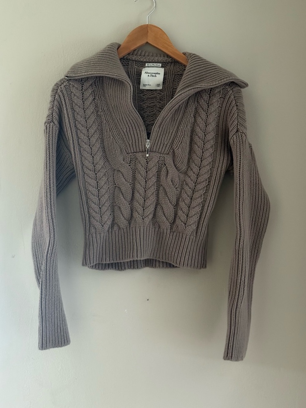 Abercrombie & Fitch Taupe Cable-Knit Half-Zip Turtleneck Sweater